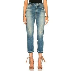 Citizens Of Humanity $277 Dree Croped High Rise Slim Straight Jean Raw Hems 25